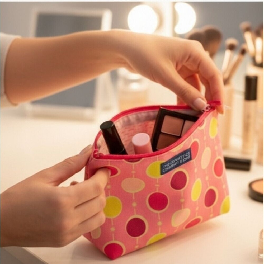 The Cosmetic Company Store Pink and Yellow Cosmetic Pouch (New)